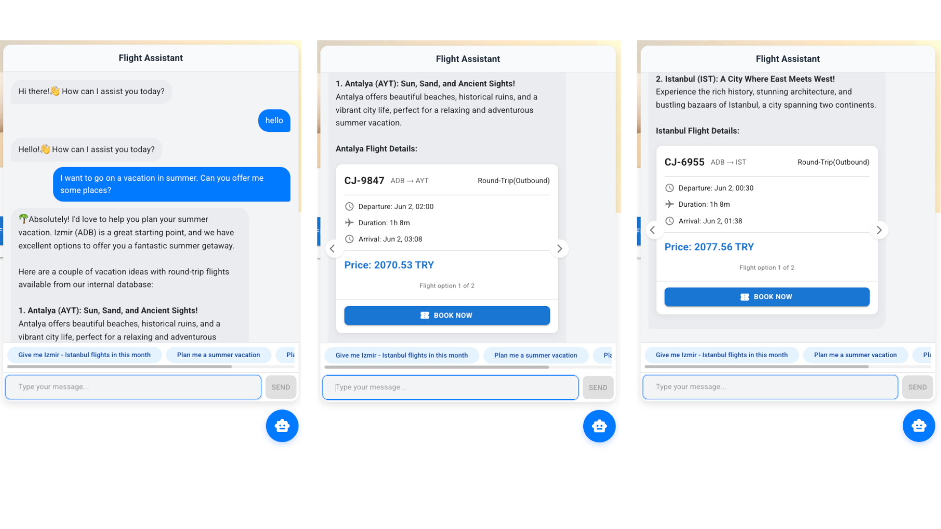 Chatbot Vacation Planning Screenshot